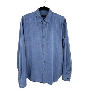 THEORY Men's Blue White Sylvain Adeney Long Sleeve Button Up Dress Shirt Medium